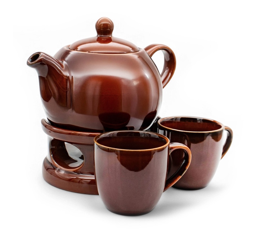 Konvice porcelán 1000ml s ohřívačem + 2 hrnky BELLA hnědá
