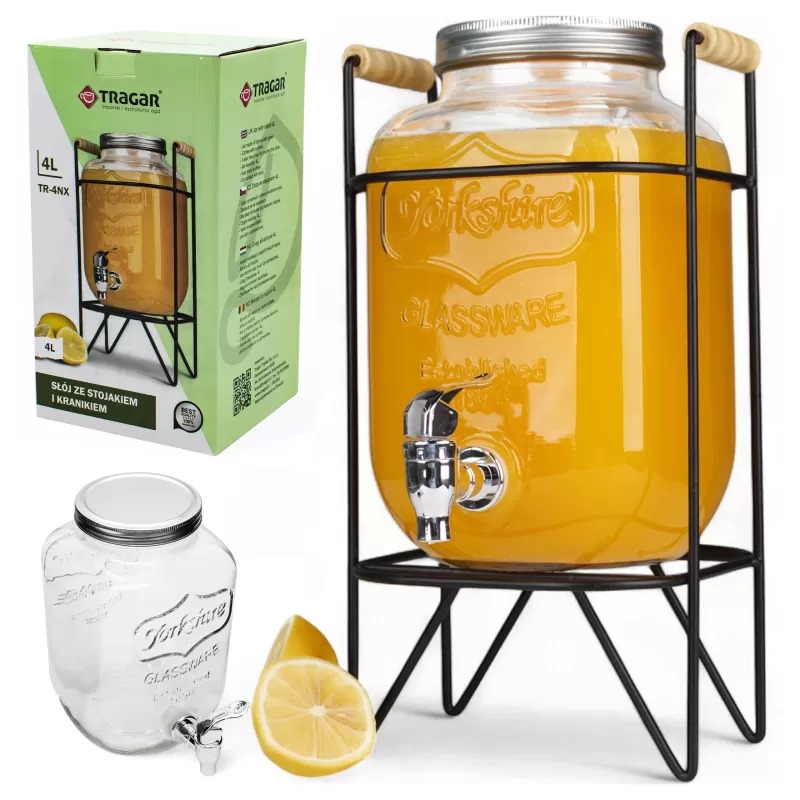 Zásobník láhev sklo 4000ml s kohoutkem ve stojanu TR-4NX