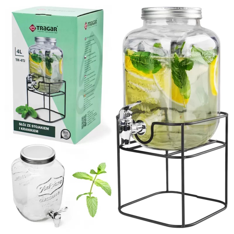 Zásobník láhev sklo 4000ml s kohoutkem ve stojanu TR-4TJ