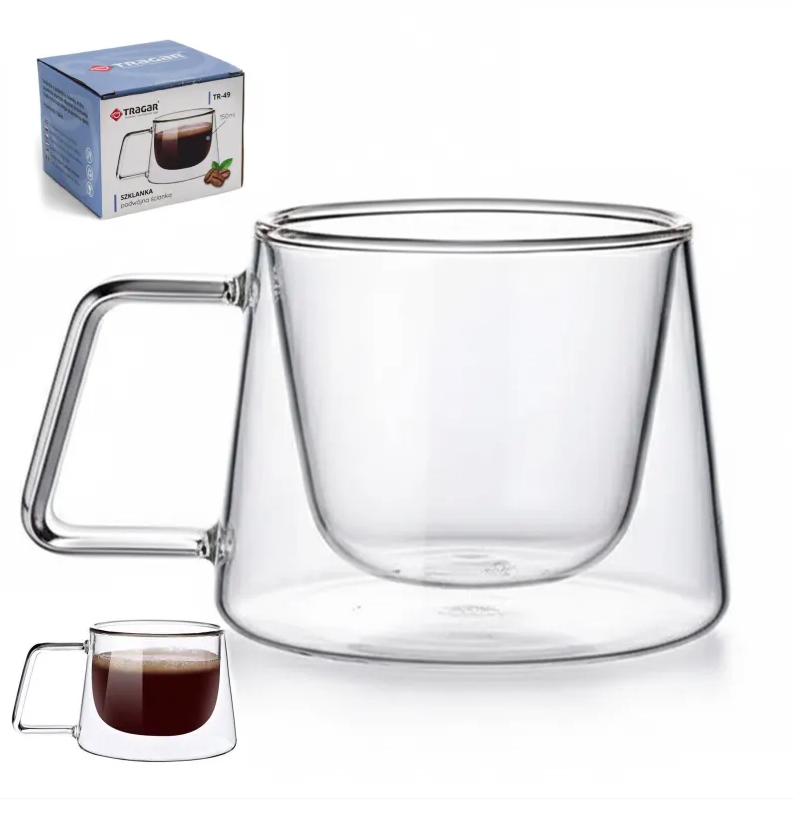 Hrnek sklo 150ml dvoustěnný ucho TRG-49