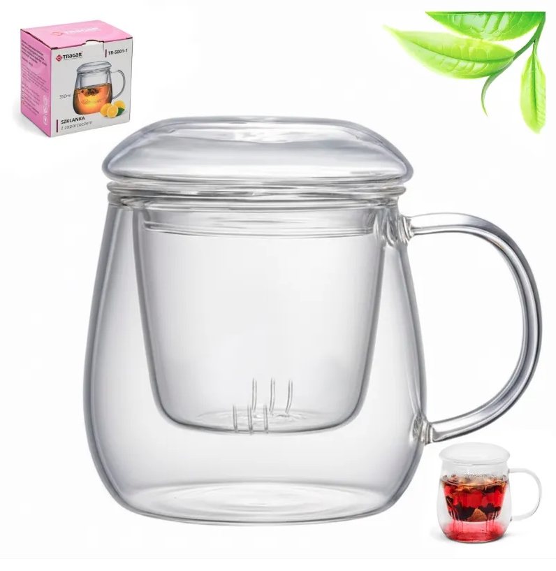 Hrnek sklo 350ml s filtrem a víčkem TRG5001
