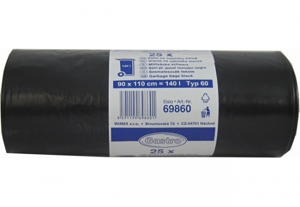 Pytle na odpad 140L/25ks, 90x110cm, 60um, GASTRO LDPE černá