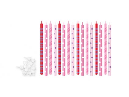 Dortové svíčky DELÍCIA KIDS 12 cm, 16 ks , růžová