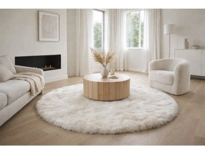 Preproga iz ovčje kože okrogla bela