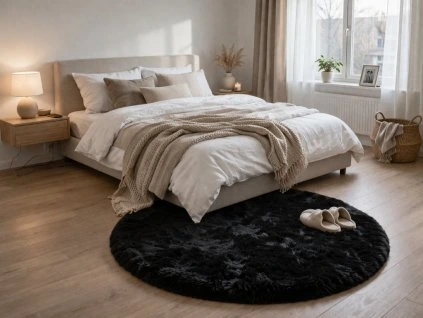 Preproga iz ovčje kože okrogla črna