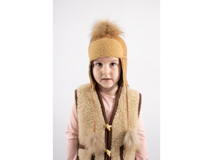 Detská čiapka z pravej kože slabo hnedá
