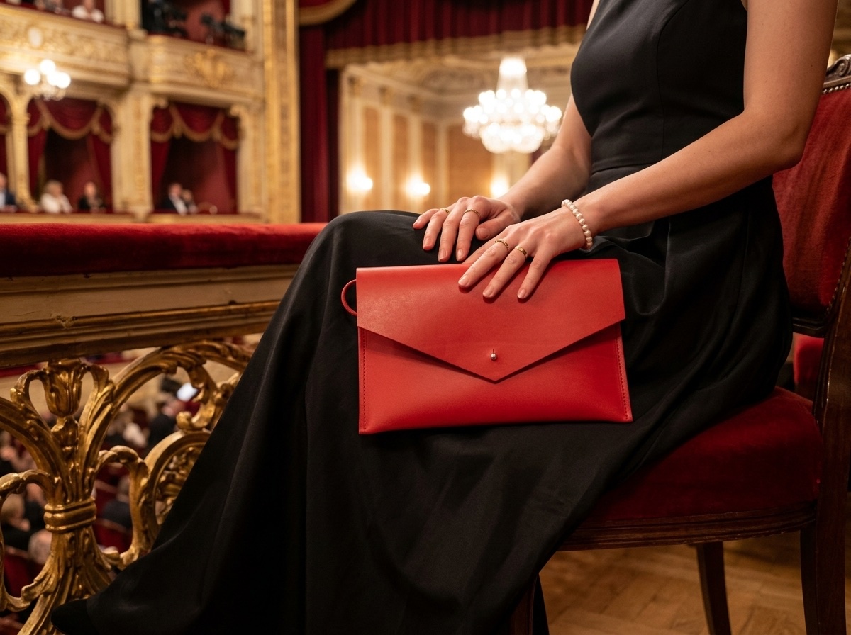 Žena v divadle s červeným psaníčkem Emily na klíně