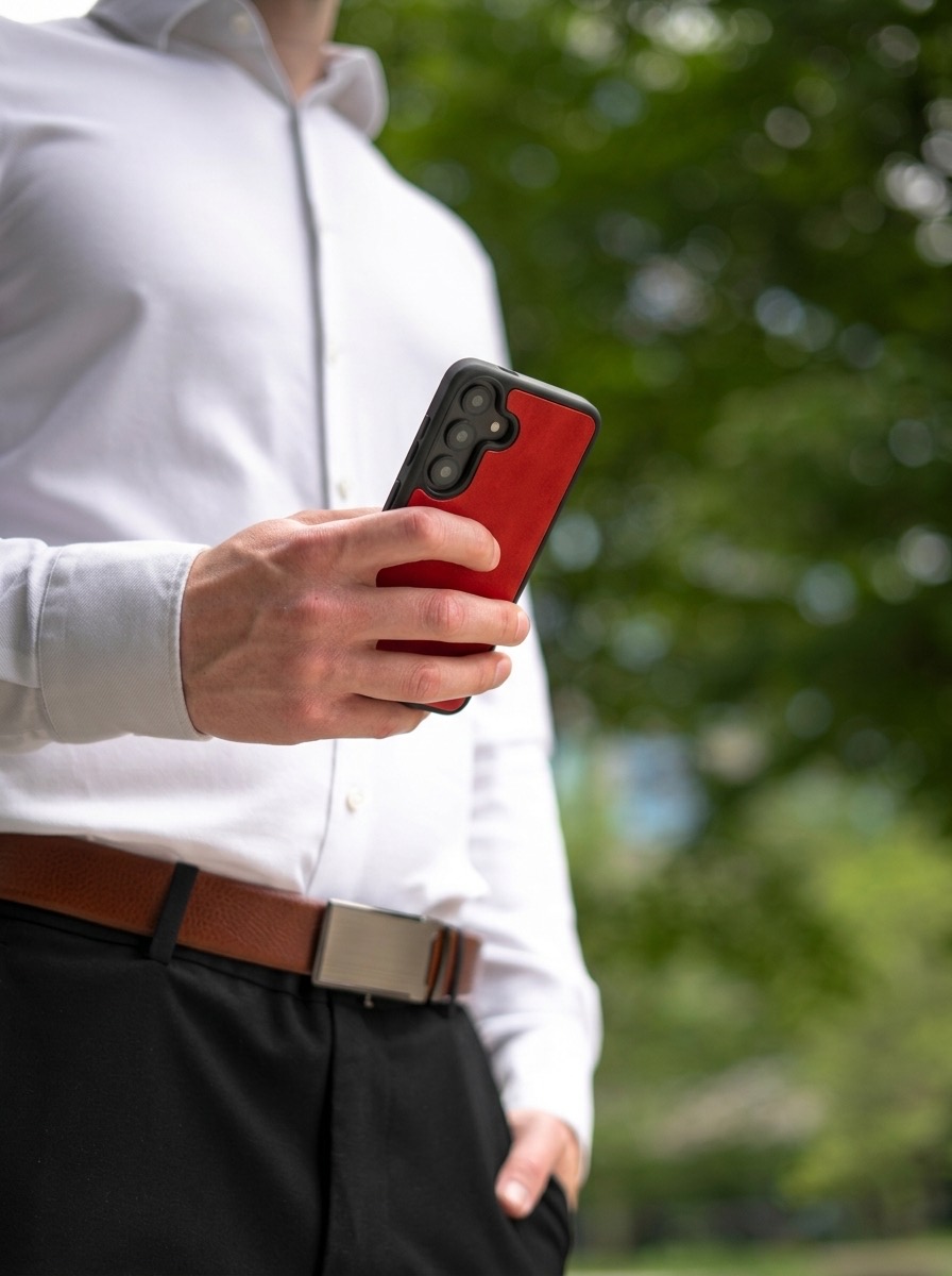 Samsung Kožený kryt na telefon s MagSafe — červený