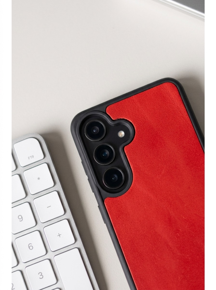 Detail výřezu pro čočky fotoaparátu a textura kožených zad