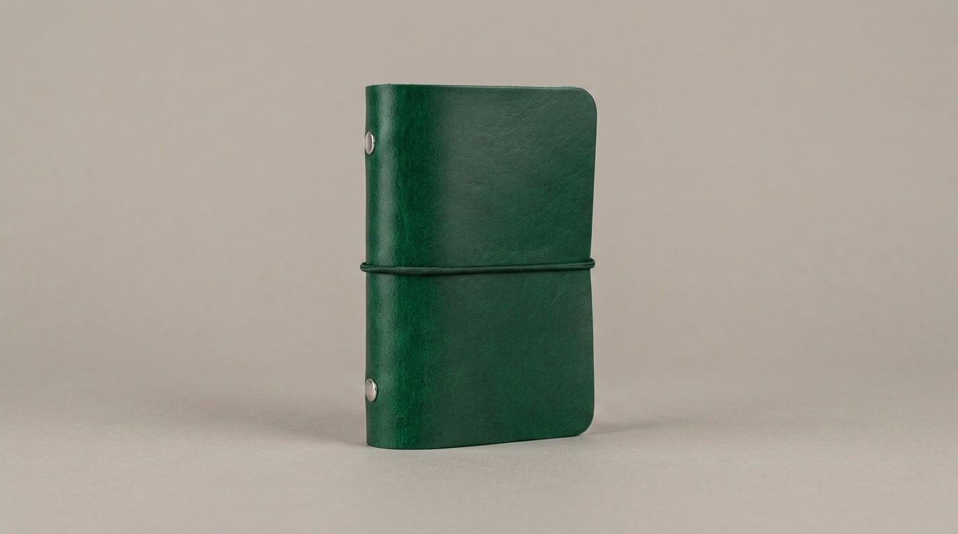 Zelená kožená mini peněženka Pietro stojící na stole