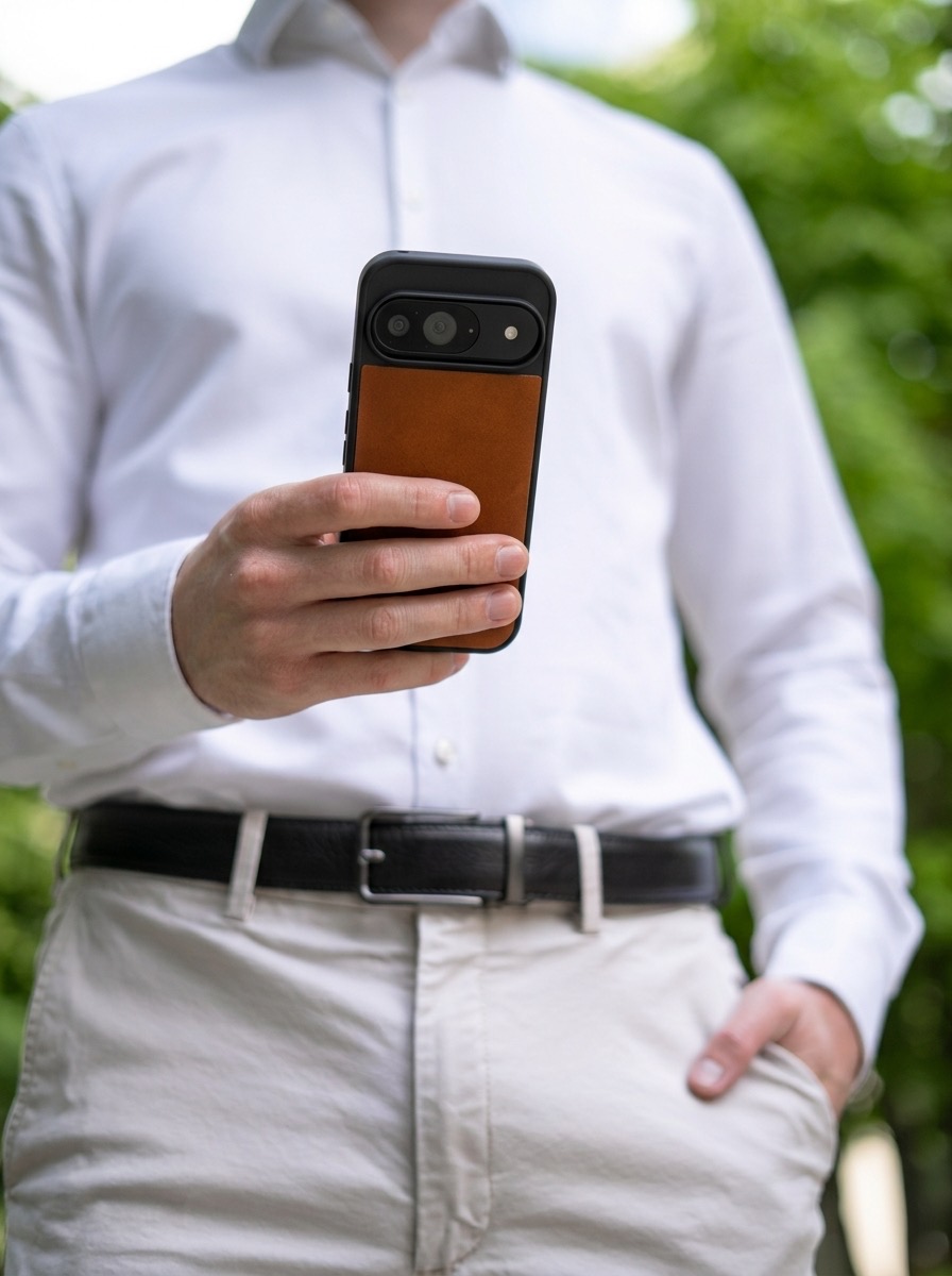 Google Kožený kryt na telefon s MagSafe — koňakový
