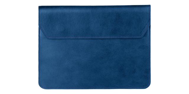 Pouzdro na notebook a tablet — modrá kůže Buttero, šití v barvě kůže