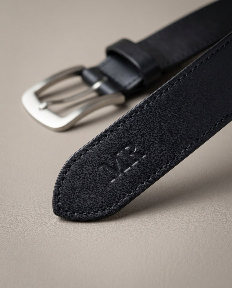 Špice prošitého černého opasku Walker s monogramem MR