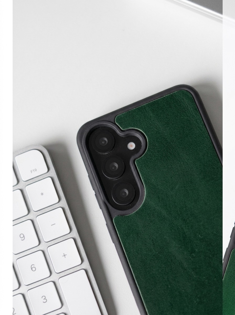 Detail výřezu pro čočky fotoaparátu a textura kožených zad