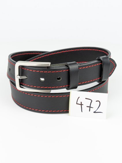 472 Henry opasek - černý prošívaný červenou, ocelová spona, velikost M (Zachraň kůži = více ks)  Univerzální pánský opasek. 1. jakost. Velikost M (na obvod pasu 92 – 107 cm). Délka opasku vč. spony cca 119 cm.