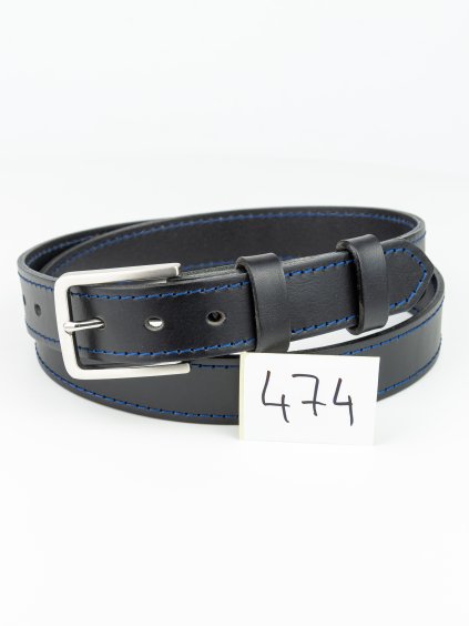 474 Henry opasek - černý prošívaný modrou, ocelová spona, velikost L (Zachraň kůži = více ks)  Univerzální pánský opasek. 1. jakost. Velikost L (na obvod pasu 105 – 120 cm). Délka opasku vč. spony cca 132 cm. Ilustrační fotky a videa,