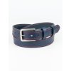 480 Henry opasek - modrý prošívaný červenou, ocelová spona, velikost M (Zachraň kůži = více ks)  Univerzální pánský opasek. 1. jakost. Velikost M (na obvod pasu 92 – 107 cm). Délka opasku vč. spony cca 119 cm.