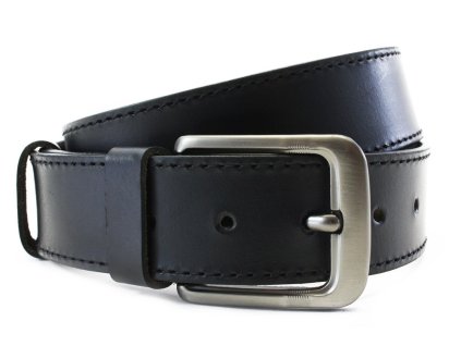 Čierny prešívaný kožený pánsky opasok 913-5001-1-60/60-9007-40 (Veľkosť 90 cm)