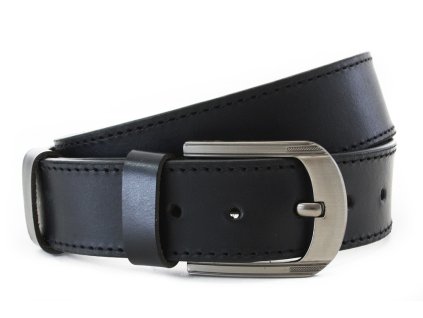 Čierny prešívaný kožený pánsky opasok 913-5001-1-60/60-9008-40 (Veľkosť 90 cm)