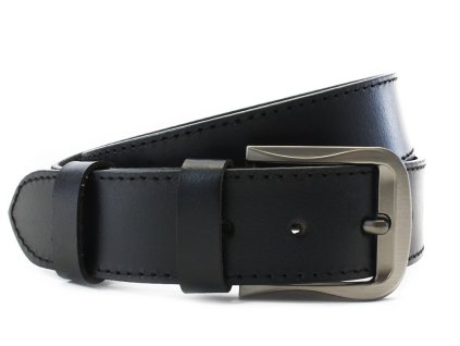 Čierny prešívaný kožený pánsky opasok 913-5001-1-60/60-9009-40 (Veľkosť 90 cm)