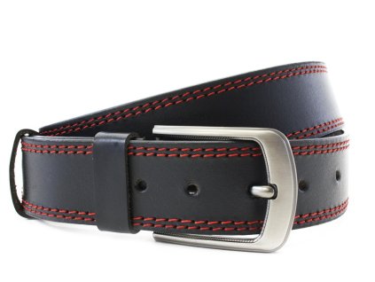 Červenočierny kožený pánsky opasok s dvojitým šitím 913-5003-2-60/31-9006-40 (Veľkosť 105 cm)