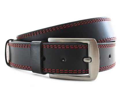 Červenočierny kožený pánsky opasok s dvojitým šitím 913-5003-2-60/31-9011-40 (Veľkosť 105 cm)