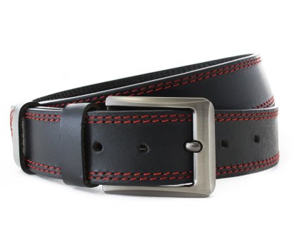 Červenočierny kožený pánsky opasok s dvojitým šitím 913-5003-2-60/31-9013-40 (Veľkosť 105 cm)