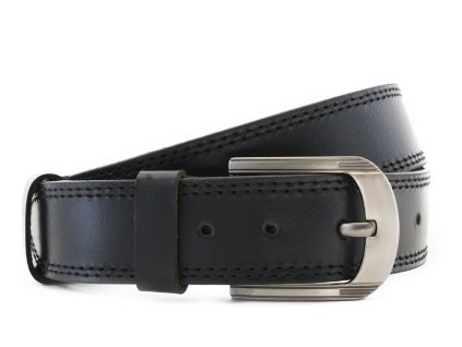 Čierny kožený pánsky opasok s dvojitým šitím 913-5002-2-60/60-9008-40 (Veľkosť 105 cm)