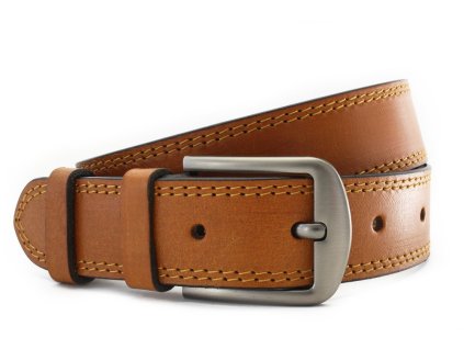 Svetlo hnedý kožený pánsky opasok s dvojitým šitím 913-5005-2-05/05-9012-40 (Veľkosť 85 cm)