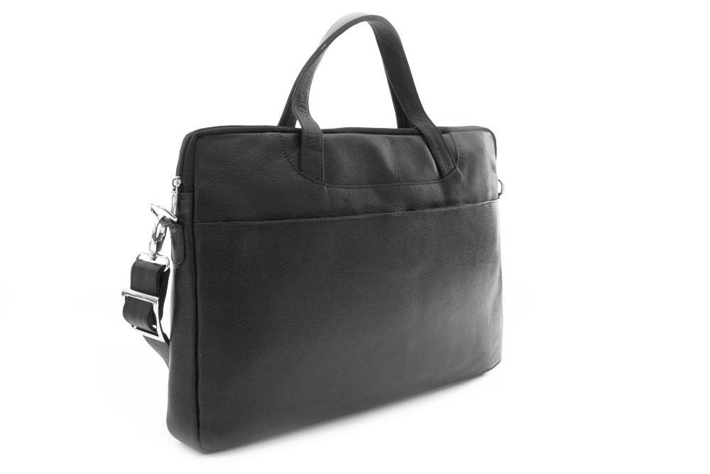 Čierna kožená taška na notebook cez rameno 112-7039-60