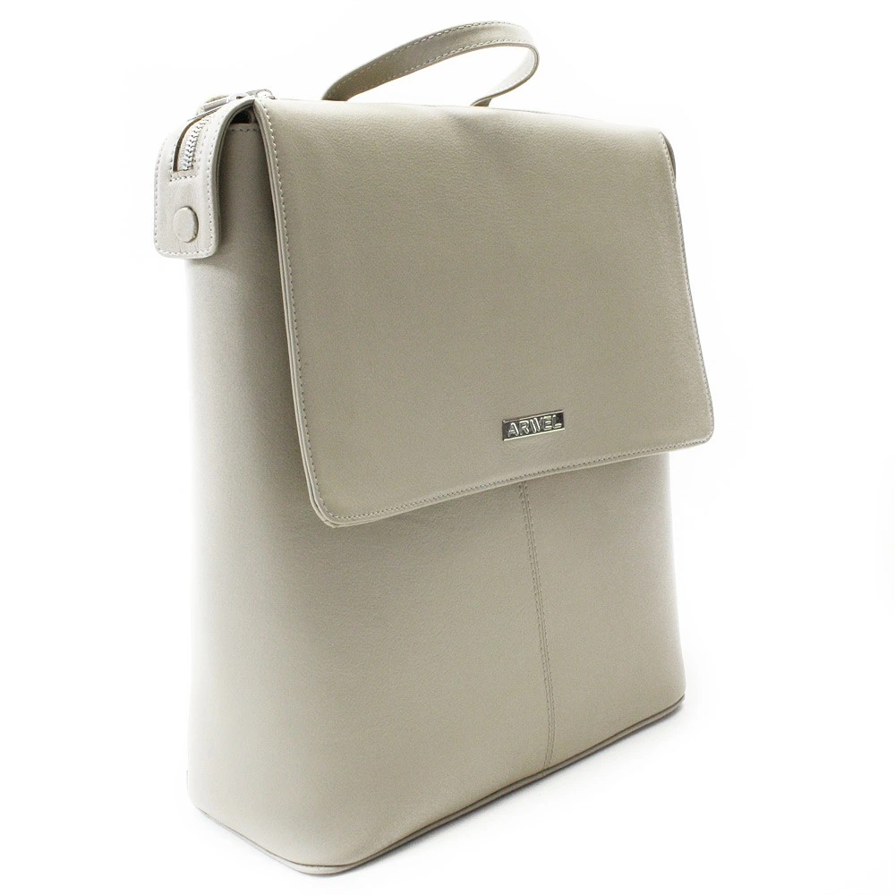 Šedobéžový mestský kožený batoh 311-1660-24