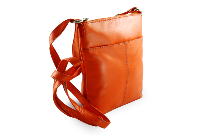 Oranžová kožená zipsová kabelka 212-3013-84