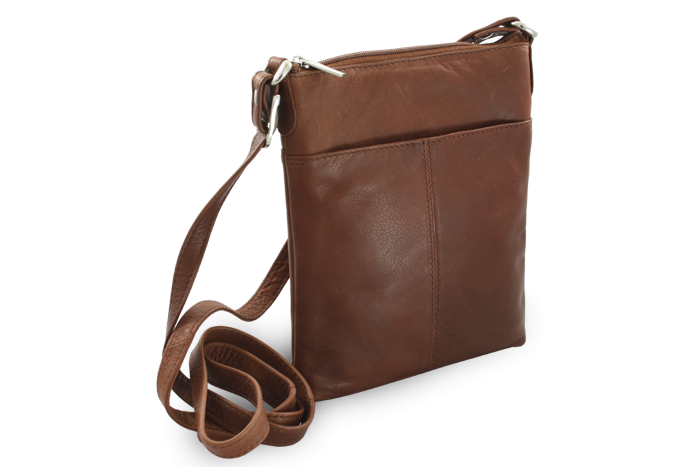 Tmavo hnedá kožená zipsová kabelka 212-3013-47