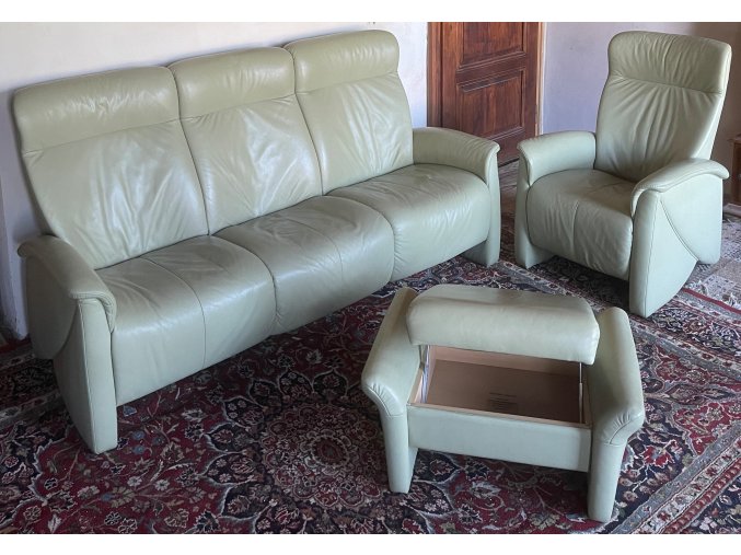Luxusní moderní kožená sedací souprava 3+1 + taburet