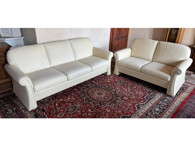 Krémová kožená sedací souprava 3+2