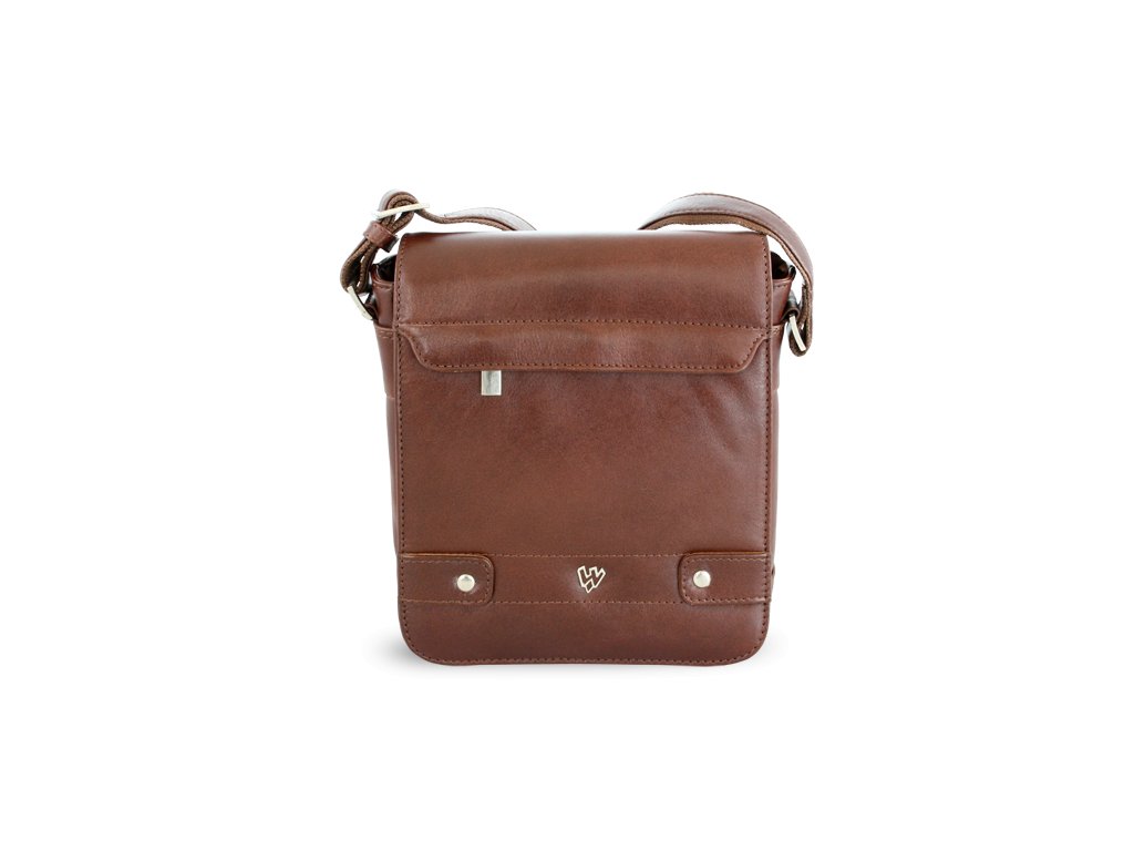 maly hnedy pansky kozeny crossbag s klopnou