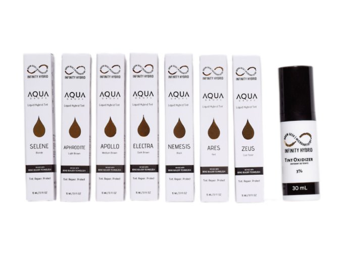 Infinity Aqua Drops Bronze Kit sada 7 hybridnich tekutych barev na oboci (7×15 ml)+ oxidant 30 ml sada