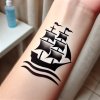 DALL·E 2025 03 04 11.07.59 A simpler temporary airbrush tattoo on a person's arm of a ship. The ship should have a minimalist design with clean lines, without intricate details