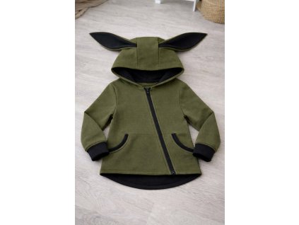 Mikinka s oušky křivák - zajíček khaki