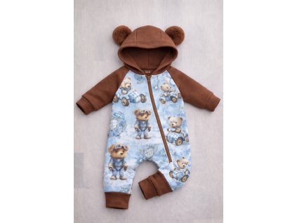 Overálek teplákový s ušima - medvídek