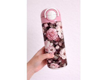 Dětská termoska s brčkem i pítkem - 530ml -  květy