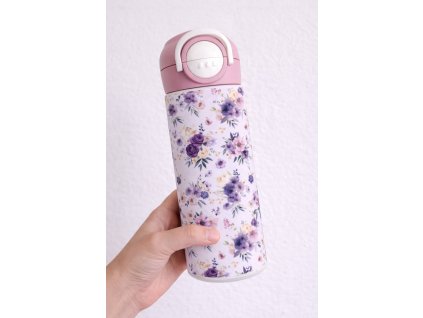 Dětská termoska s brčkem i pítkem - 530ml -  květy