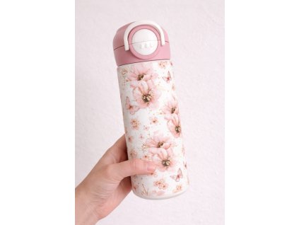 Dětská termoska s brčkem i pítkem - 530ml -  květy