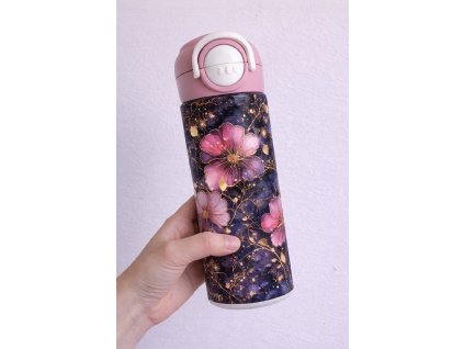 Dětská termoska s brčkem i pítkem - 530ml -  květy