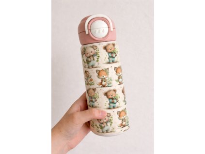 Dětská termoska s brčkem i pítkem - 530ml -  zvířátka
