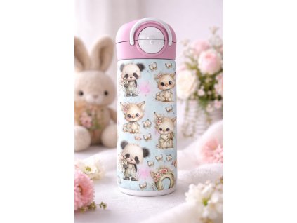 Dětská termoska s brčkem i pítkem - 530ml -  zvířátka