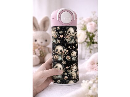 Dětská termoska s brčkem i pítkem - 530ml -  pandy