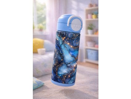 Dětská termoska s brčkem i pítkem - 530ml -  mramor