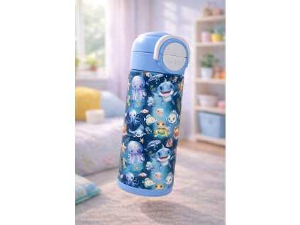 Dětská termoska s brčkem i pítkem - 530ml -   Moře