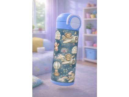 Dětská termoska s brčkem i pítkem - 530ml -  medvidci